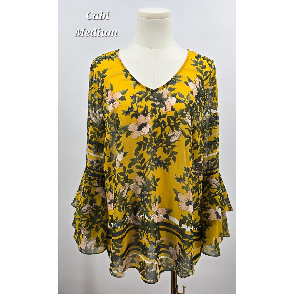Cabi Scene Floral Belle Sleeve Blouse Cottagecore Boho Botanical Earthy